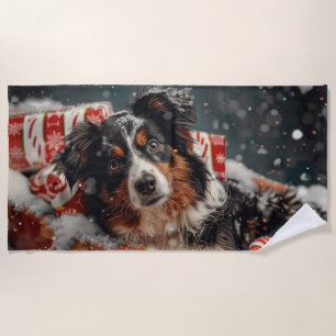 Australian Shepherd Dog Christmas Festive Strandtuch