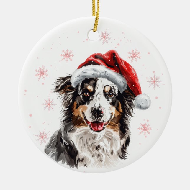 Australian Shepherd Dog Christmas Personalized Keramik Ornament (Vorne)