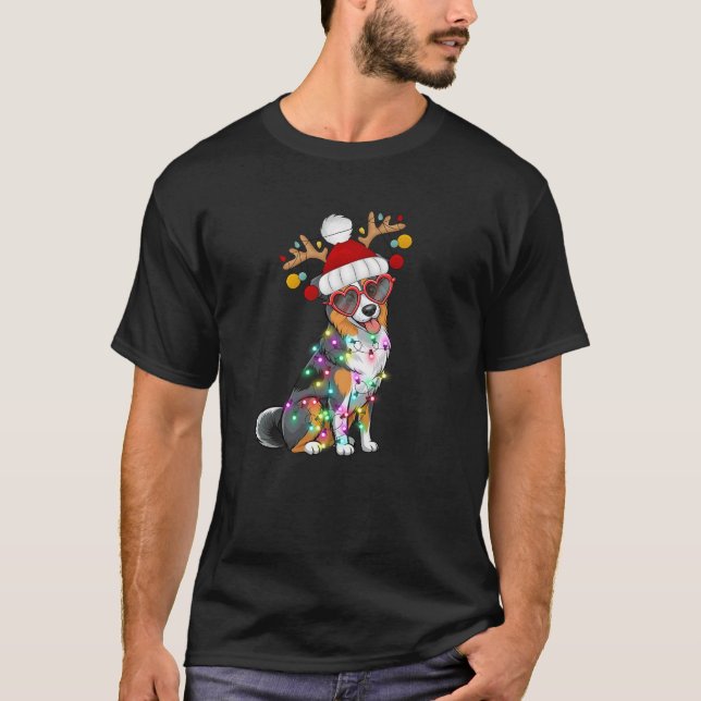 Australian Shepherd Dog Christmas Santa Lights Hol T-Shirt (Vorderseite)