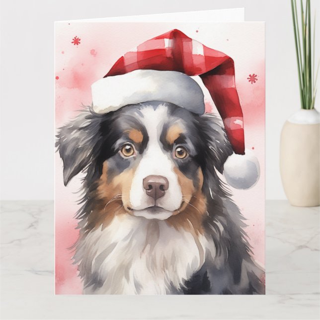 Australian Shepherd Dog Christmas Santa Paws Karte (Vorderseite)