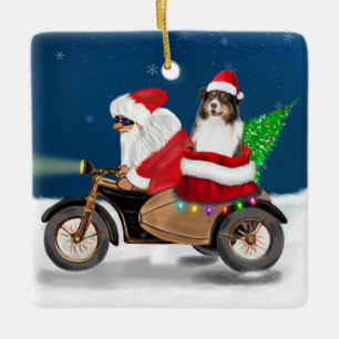 Australian Shepherd Dog Christmas Weihnachtsmann Keramikornament