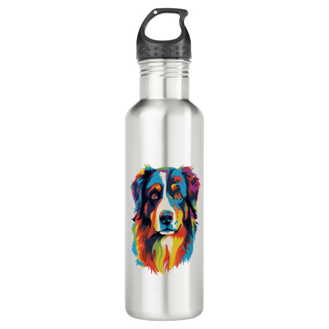 Australian Shepherd Dog Colorful Edelstahlflasche (Vorderseite)