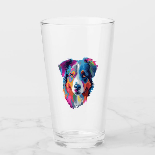 Australian Shepherd Dog Colorful Glas (Vorderseite)