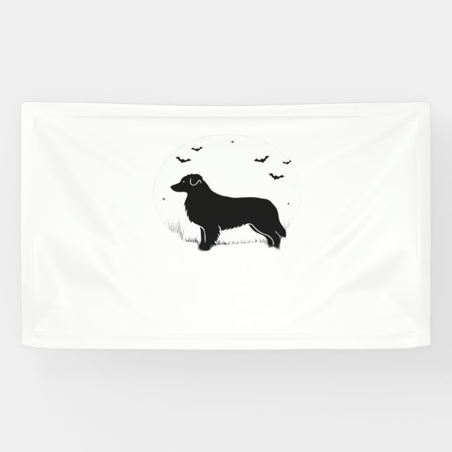 Australian Shepherd Dog - Halloween Moon Silhouett Banner (Horizontal)