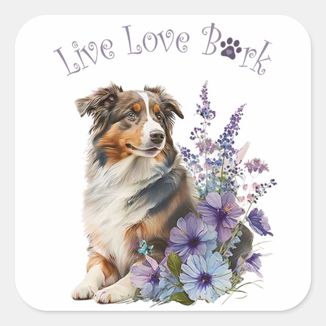 Australian Shepherd Dog Mama Floral Quadratischer Aufkleber (Vorderseite)