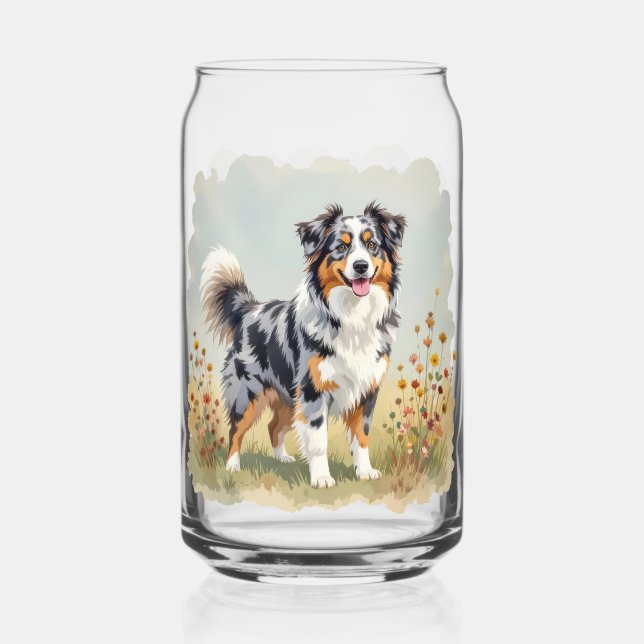 Australian Shepherd Dog Merle Long Schwanz Dosenglas (Vorderseite)