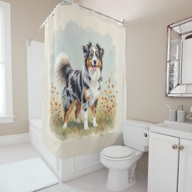 Australian Shepherd Dog Merle Long Tail Duschvorhang (Beispiel)