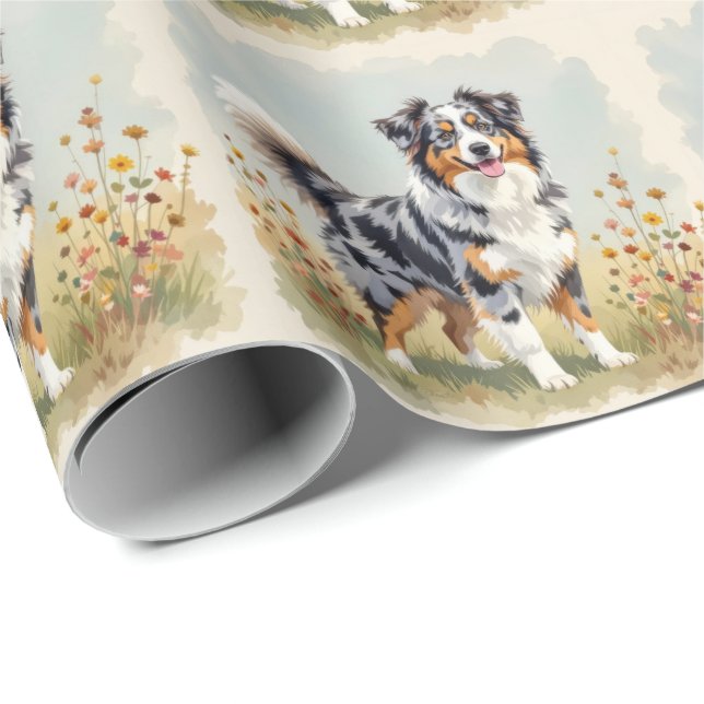 Australian Shepherd Dog Merle Long Tail Geschenkpapier (Rolleneckpunkt)