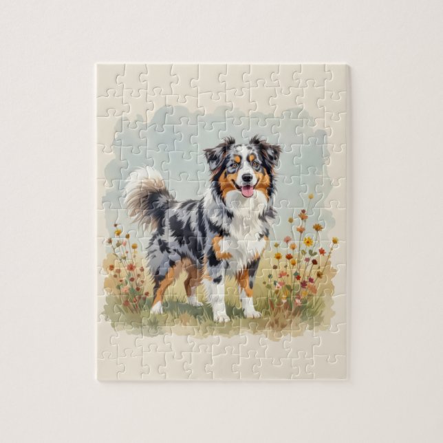 Australian Shepherd Dog Merle Long Tail Puzzle (Vertikal)