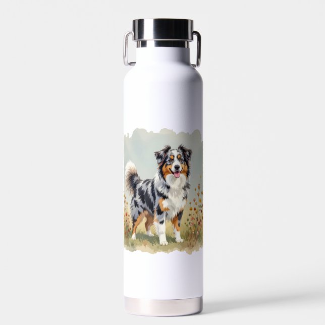 Australian Shepherd Dog Merle Long Tail Trinkflasche (Vorne)