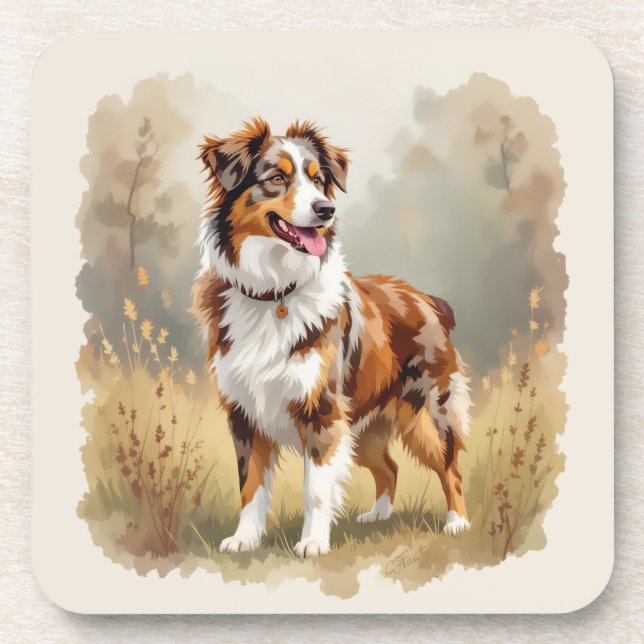 Australian Shepherd Dog Red Merle Aussie Getränkeuntersetzer (Vorderseite)