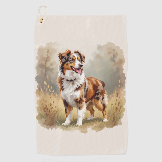Australian Shepherd Dog Red Merle Aussie Golfhandtuch (Vorderseite)