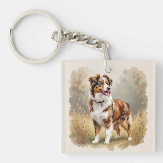 Australian Shepherd Dog Red Merle Aussie Schlüsselanhänger (Vorderseite)