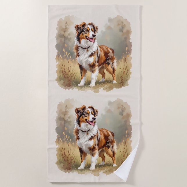 Australian Shepherd Dog Red Merle Aussie Strandtuch (Vorderseite)