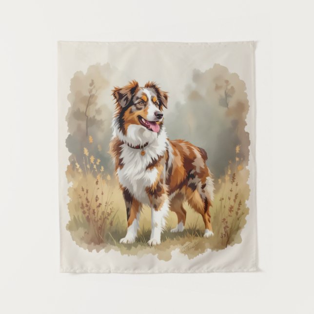 Australian Shepherd Dog Red Merle Aussie Wandteppich (Vorderseite)