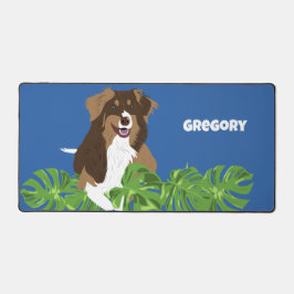 Australian Shepherd Dog Tropical Blätter Schreibtischunterlage