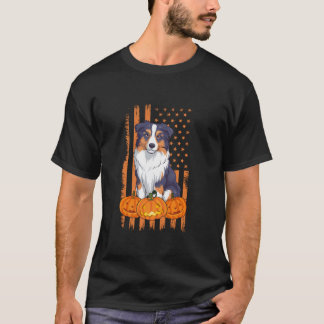 Australian Shepherd Dog USA Flag Patriotic Hallowe T-Shirt