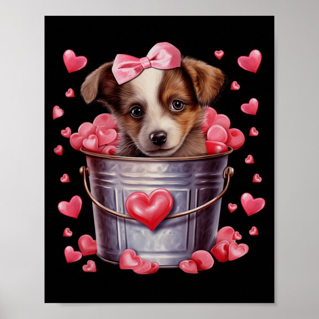 Australian Shepherd Dog Valentines Puppy Love Hear Poster (Vorne)