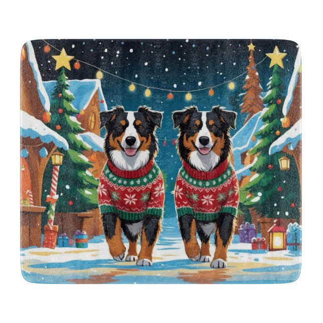 Australian Shepherd Dogs Christmas Snow Holiday Schneidebrett (Vorderseite)