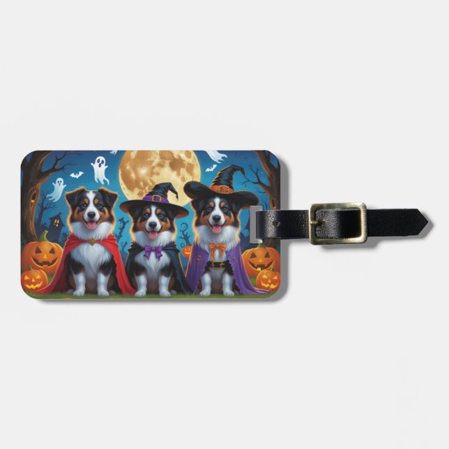 Australian Shepherd Dogs Pumpkin Halloween Funny Gepäckanhänger (Vorderseite horizontal)