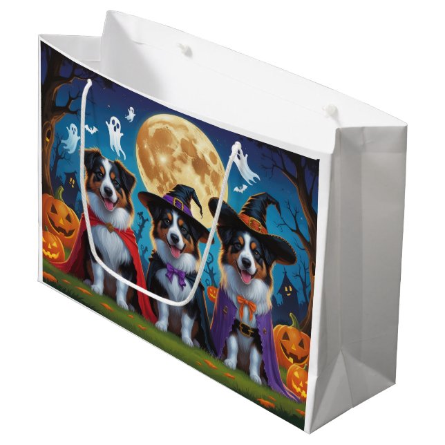 Australian Shepherd Dogs Pumpkin Halloween Funny Große Geschenktüte (Vorderseite Schrägansicht)
