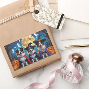 Australian Shepherd Dogs Pumpkin Halloween Funny Rechteckiger Aufkleber