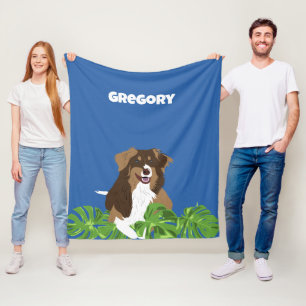 Australian Shepherd Dogs Tropical Blätter Fleecedecke