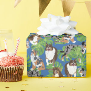 Australian Shepherd Dogs Tropical Blätter Geschenkpapier