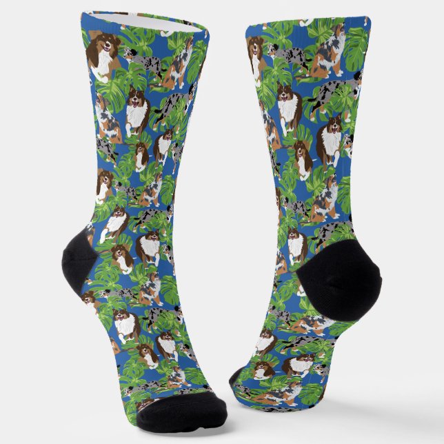 Australian Shepherd Dogs Tropical Blätter Socken (Gewinkelt)