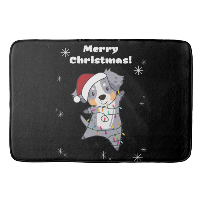 Australian Shepherd Frohe Weihnachts Winter Badematte (Vorderseite)