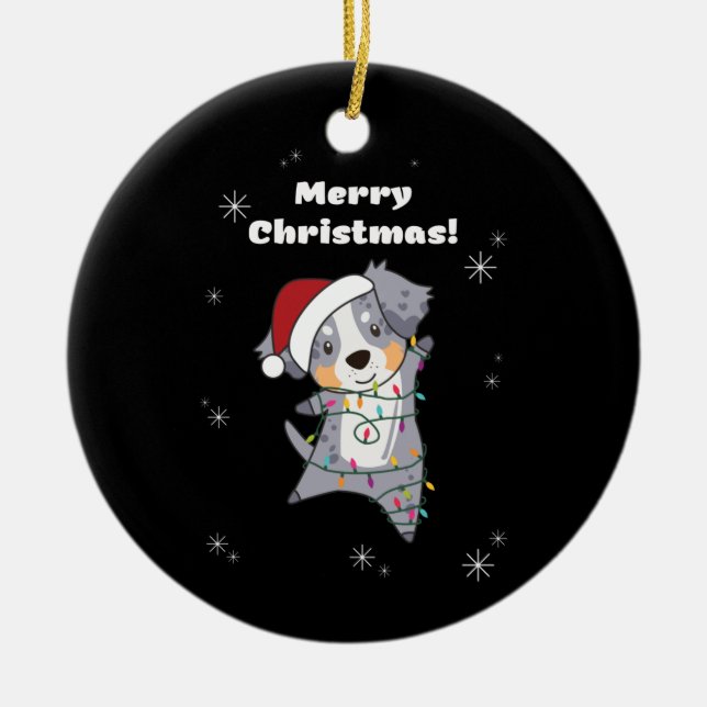 Australian Shepherd Frohe Weihnachts Winter Keramik Ornament (Vorne)