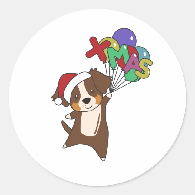 Australian Shepherd Frohe Weihnachts Winter Runder Aufkleber (Vorderseite)