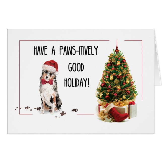 Australian Shepherd Funny Christmas Dog with Tree (Vorderseite (Horizontal))