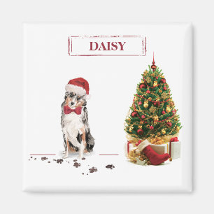 Australian Shepherd Funny Christmas Dog with Tree Magnet