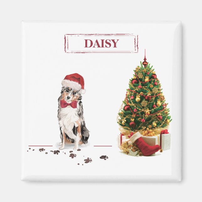 Australian Shepherd Funny Christmas Dog with Tree Magnet (Vorne)