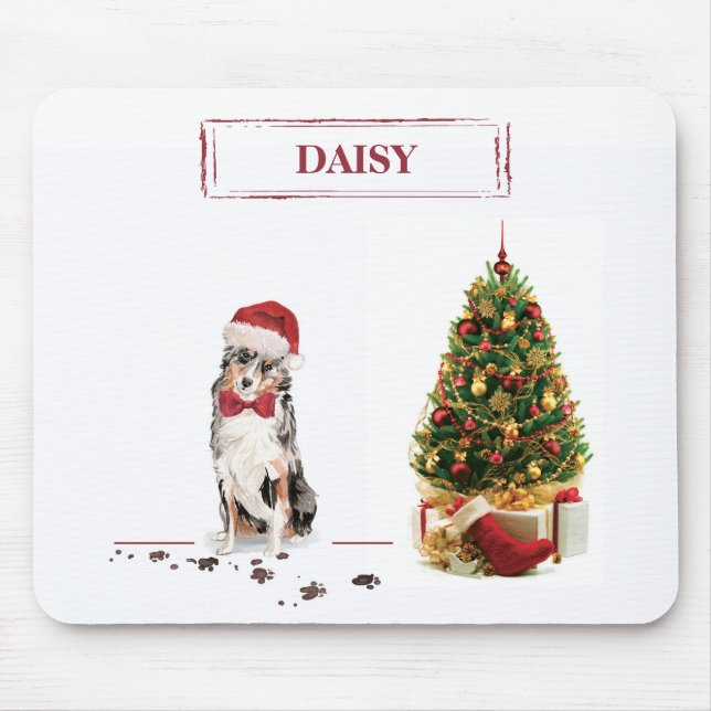 Australian Shepherd Funny Christmas Dog with Tree Mousepad (Vorne)