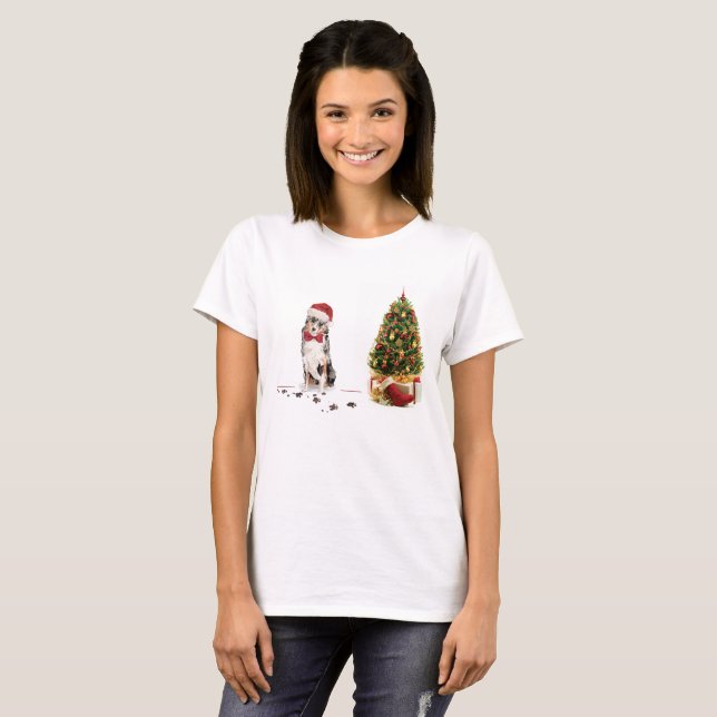 Australian Shepherd Funny Christmas Dog with Tree T-Shirt (Vorne ganz)