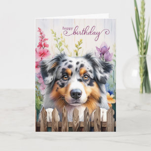 Australian Shepherd Garden Gladiolus Birthday Karte