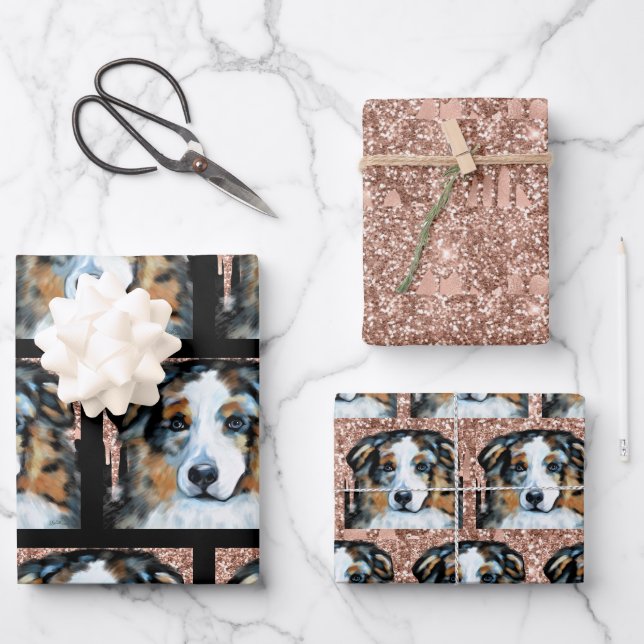 Australian Shepherd Geschenkpapier Set (Vorderseite)