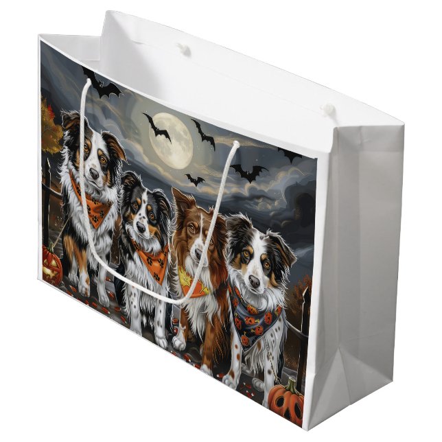Australian Shepherd Halloween Spooky Große Geschenktüte (Vorderseite Schrägansicht)