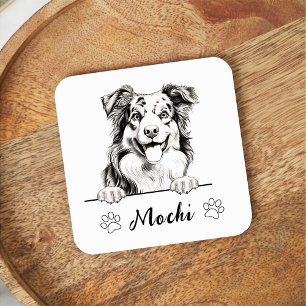 Australian Shepherd Hand Zeichne Personalisiert Rechteckiger Pappuntersetzer