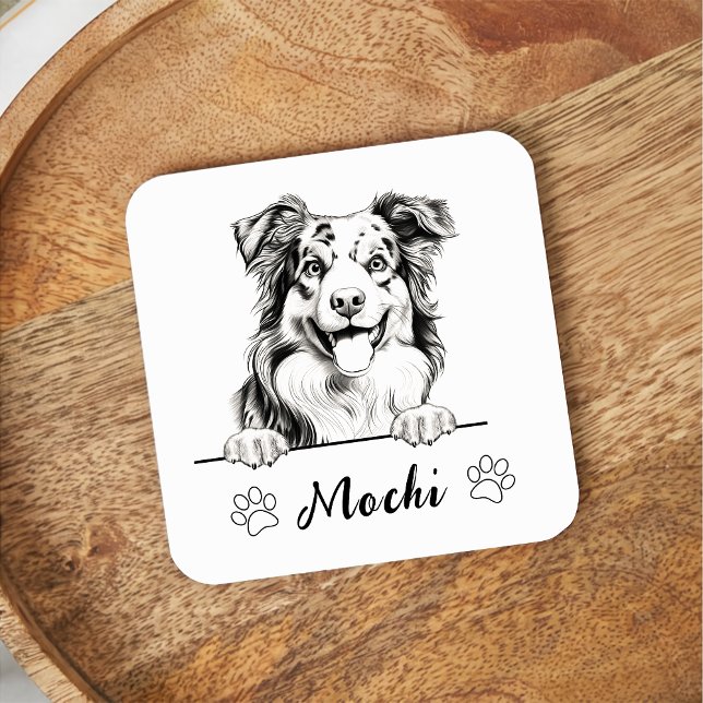 Australian Shepherd Hand Zeichne Personalisiert Rechteckiger Pappuntersetzer (Von Creator hochgeladen)
