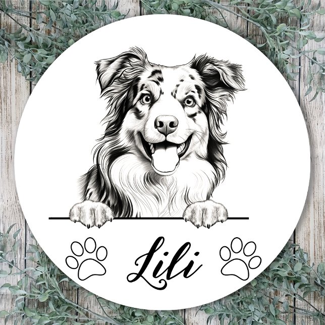 Australian Shepherd Hand Zeichne Personalisiert Runder Aufkleber (Von Creator hochgeladen)