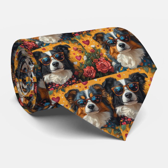 Australian Shepherd Heart Rose Valentinstag Krawatte (Gerollt)