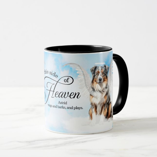 Australian Shepherd Heaven Personalized Memorial Tasse (VorderseiteRechts)
