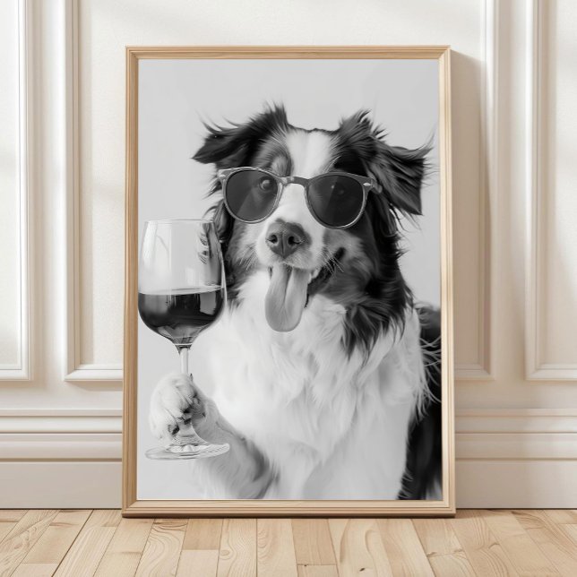 Australian Shepherd Holding Wine Wall Art, Black a Poster (Von Creator hochgeladen)