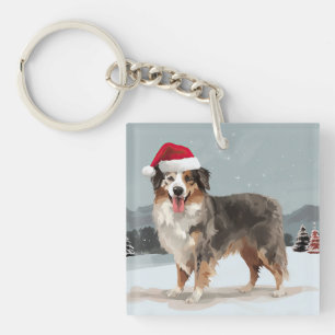 Australian Shepherd Hund im Schnee Weihnachten Schlüsselanhänger