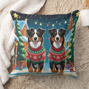 Australian Shepherd Hunde Weihnachten Schnee Urlau Kissen
