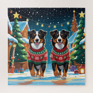 Australian Shepherd Hunde Weihnachten Schnee Urlau Puzzle