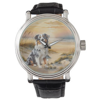 Australian Shepherd in einer Bucht am Strand Armbanduhr